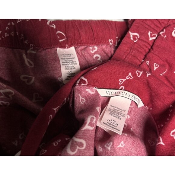 Victoria's Secret Pajama Set Red White Hearts Valentine's Day Size L - Picture 2 of 9